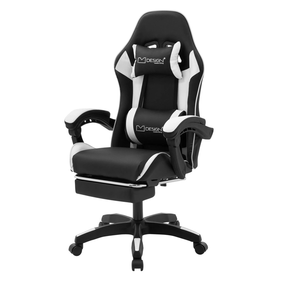 ML-Design Gaming Stuhl in Schwarz-Weiß mit Fußstütze, Armlehnen und Kopfstütze aus Kunstleder - Bild 2