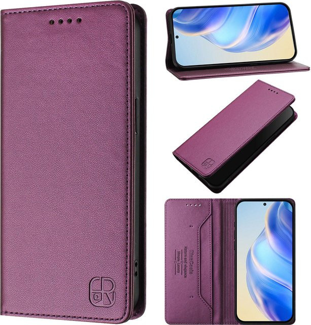 Leder Klappbrieftasche Hülle für Vivo V50 Lite 4G und 5G in Purple mit Magnetverschluss - Bild 1