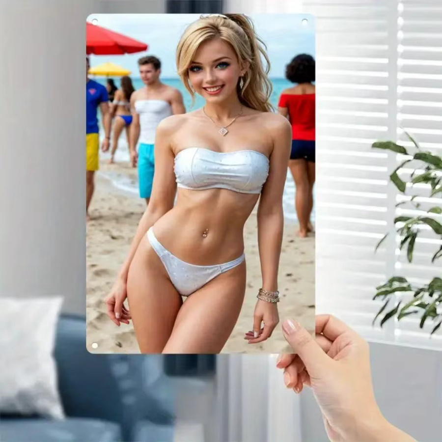 CIFBUY Metall-Wandkunst Bikini-Modell Strand-Thema als dekoratives Schild in Mehrfarbig, Rechteckig, B/H: 30,0 x 20,0 cm - Bild 2