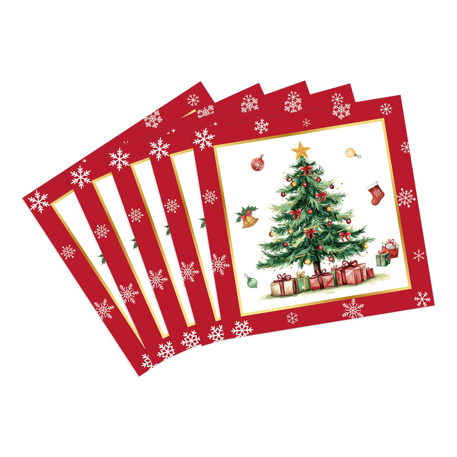 20 Stück Weihnachtsservietten mit Motiv Weihnachtsmann und Weihnachtsbaum in Rot und Mehrfarbig - Bild 2