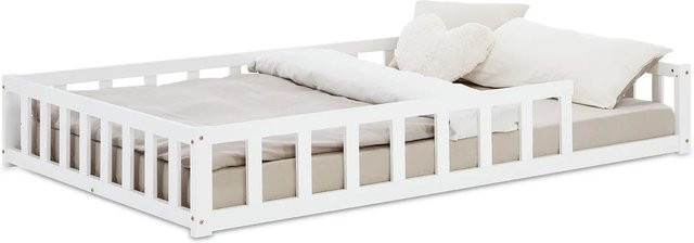 Homestyle4u Kinderbett aus Kiefernholz in Weiß mit Rausfallschutz und Lattenrost, B/T/H: 120 x 200 x 32 cm - Bild 1