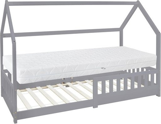 ML-Design Kinderbett Hausbett aus Kiefernholz in Hellgrau mit Matratze und Rausfallschutz, B/T/H: 90 x 200 x 142 cm - Bild 1
