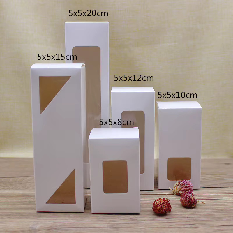 10 Stück ZerongE jewelry Geschenkverpackungsboxen mit Fenster aus Papier, Weiß, B/T/H: 5 x 5 x 8 cm, 5 x 5 x 10 cm, 5 x 5 x 12 cm, 5 x 5 x 15 cm, 5 x 5 x 20 cm - Bild 2