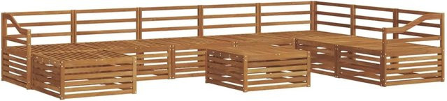 vidaXL Sofagarnitur aus Akazie Massivholz in Braun, 9-teiliges U-Shape Gartenmöbel-Set mit Tisch und Polstern - Bild 1
