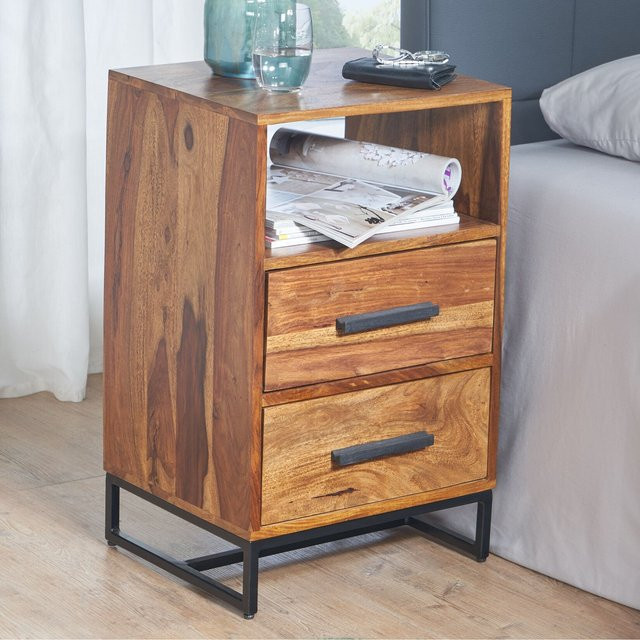 Nachttisch FineBuy Nachtkommode aus Massivholz in Braun im Industrial-Style, B/T/H: 40 x 35 x 66 cm - Bild 1