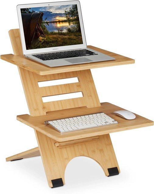 Relaxdays Stehschreibtisch Aufsatz aus Bambus in Natur, höhenverstellbar, B/T/H: 61 x 47 x 61 cm - Bild 1