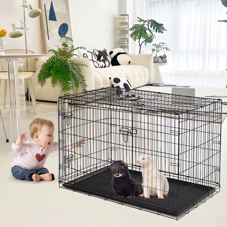 HiMISS Zusammenklappbarer Metallkäfig für Kleintiere in Schwarz mit Doppeltür und ausziehbarer Schublade für Ratten und Kaninchen - Bild 2