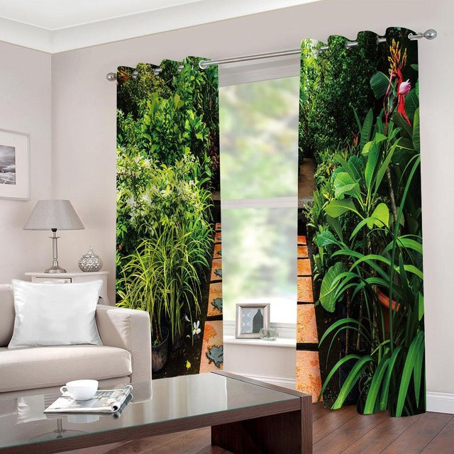 Super Six Modern Schattierungsvorhang mit Naturmotiv Bäume und Wasser, Grün, Breite: 100 cm, Höhe: 160 cm - Bild 1