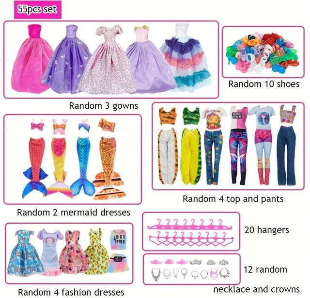 Discover Intime Puppenkleidung und Zubehör, 55-teiliges Set, ab 3 Jahren - Bild 1