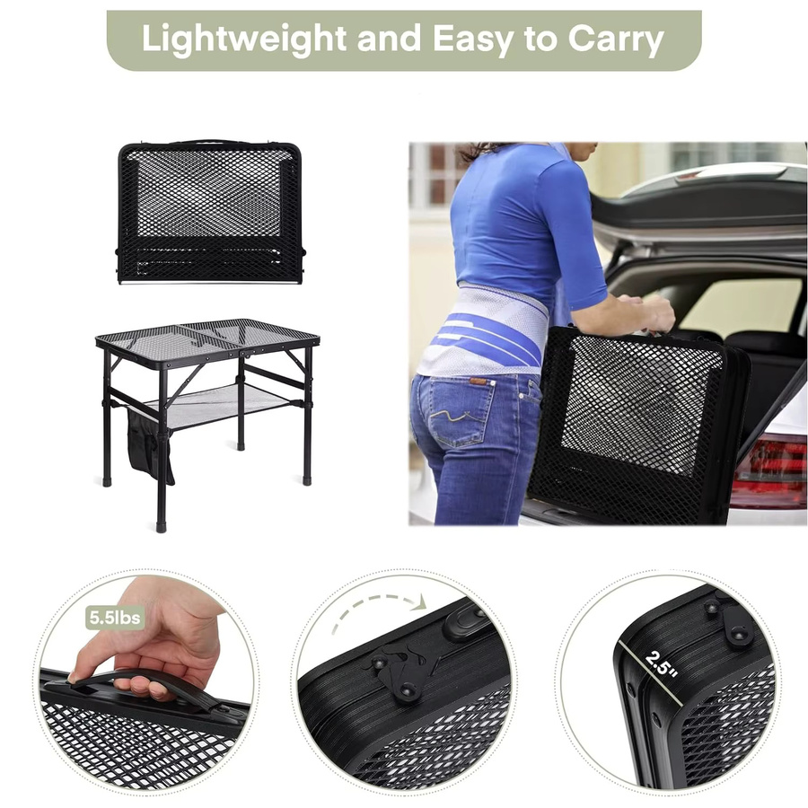 Klarstein Campingtisch aus Aluminiumlegierung in Schwarz, Klappbarer Outdoor-Esstisch mit Hebeablage und Eisengeflecht-Elementen - Bild 4
