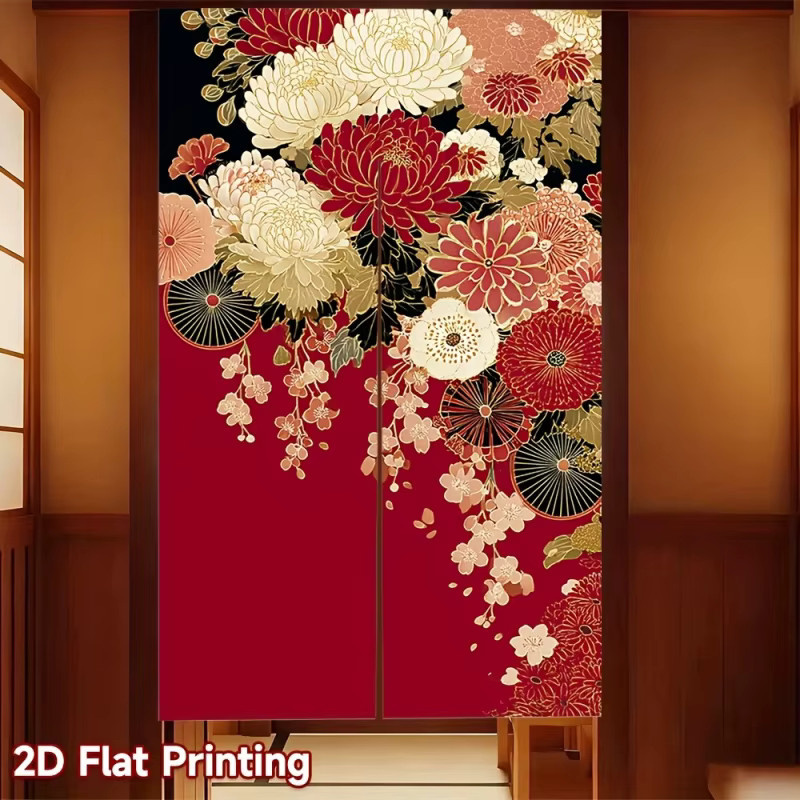 VIKAMA Roter japanischer Türvorhang mit floralem Muster für Restaurantküchen und Heimdekoration, Breite: 150 cm, Höhe: 80 cm - Bild 2