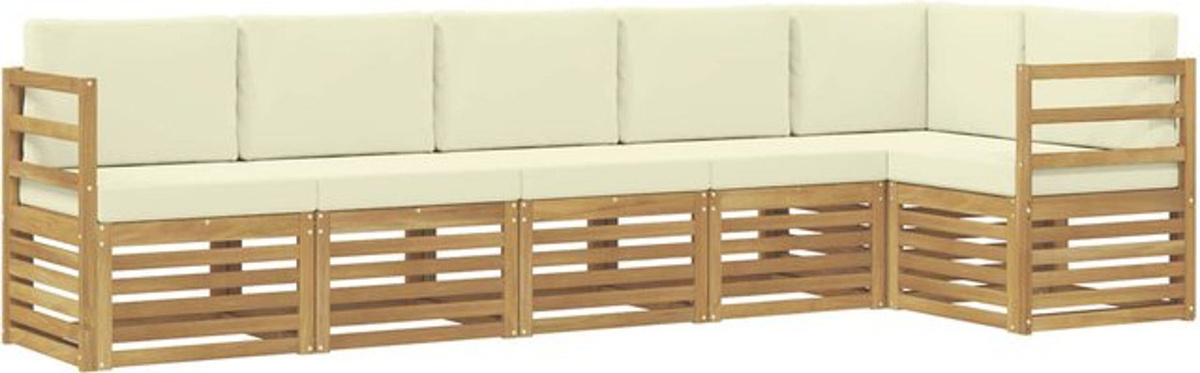 vidaXL Ecksofa Set mit 6 Kissen aus Akazie Massivholz in Weiß und Beige, wendbar, modern und minimalistisch, B: 306 cm, T: 128,5 cm, H: 73 cm - Bild 1