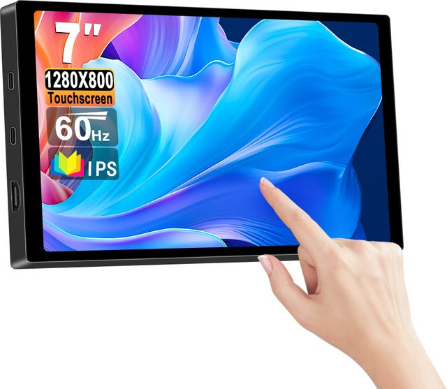 Pisichen 7 Zoll Tragbarer IPS Touchscreen Monitor mit 1280x800 Auflösung und USB-C Anschluss in Schwarz - Bild 1