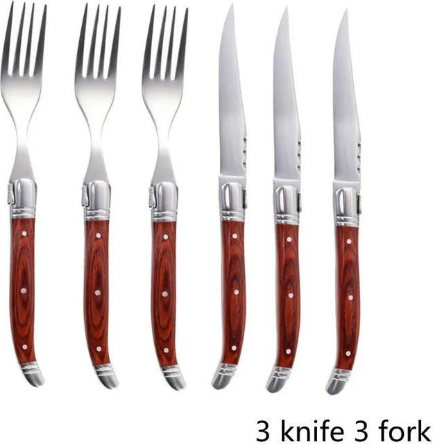 Laguiole von Flyingcolors Steakmesser und Gabel Set aus Edelstahl mit rotem Massivholzgriff - Bild 1