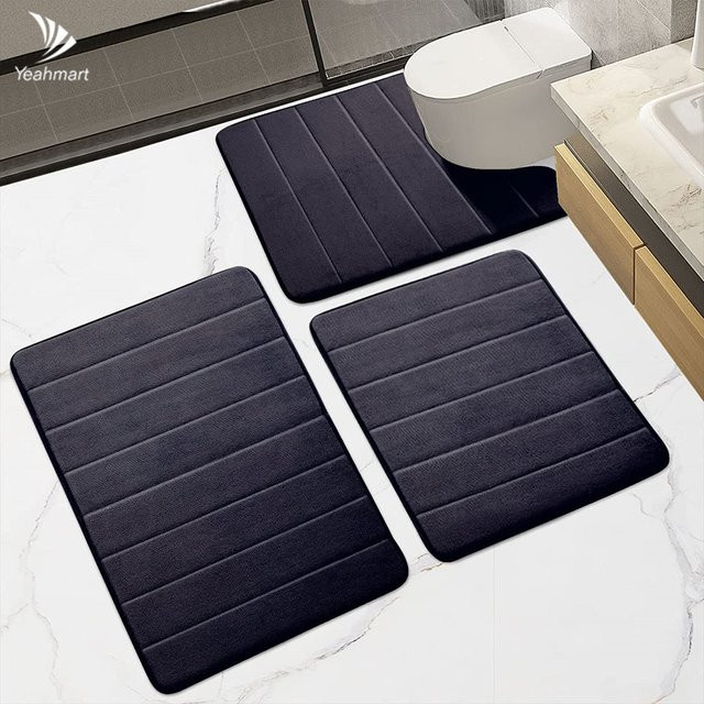 Saugfähige Badematte aus Memory-Schaum in Braun, rutschfeste Badezimmer-Fußmatte und Toilettenmatte im modernen Design - Bild 1