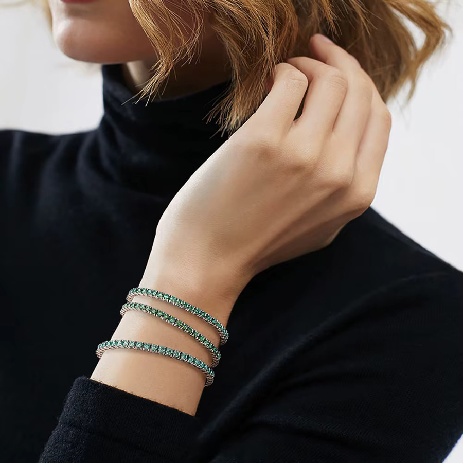 Serenity Tennisarmband, 925 Silber, vergoldet, grüner Moissanit, Unisex - Bild 2