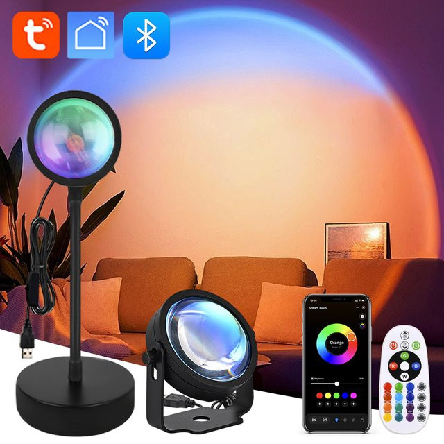 Tuya Smart LED Sunset Projektor Lampe mit RGB Atmosphäre, App-Steuerung und IR Fernbedienung für Party und Fotografie - Bild 1