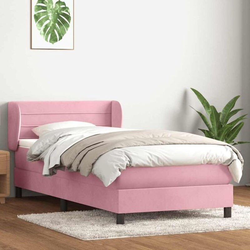 Vidaxl Boxspringbett mit Matratze in Rosa und Weiß aus Samt, Modernes Design, B/T/H: 80 x 220 cm - Bild 1