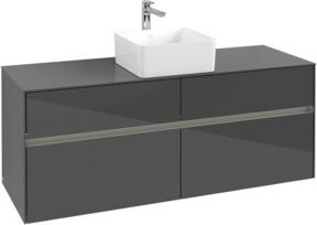 V&B Waschtischunterschrank Collaro in Glossy Grey, B/H/T: 140 x 54,8 x 50 cm mit integriertem Waschtisch und LED-Beleuchtung 10 W - Bild 1