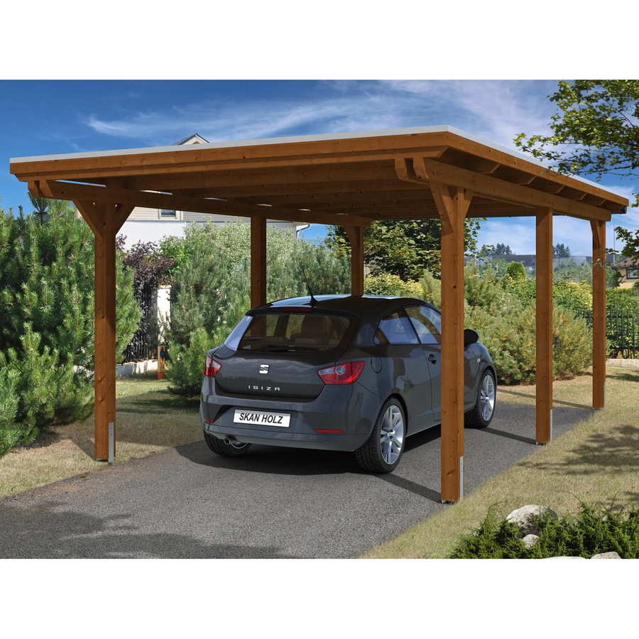 Skan Holz Carport Emsland aus Fichte Leimholz in Nussbaum Braun B: 354 cm, T: 604 cm, H: 238 cm - Bild 2