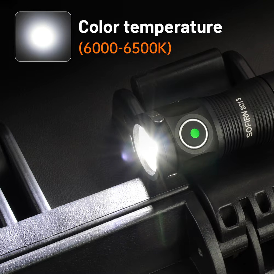 Sofirn Mini SC13 SST40 LED Taschenlampe in Schwarz mit 1300 lm, 6000 K Kaltweiß, wiederaufladbar und mit Magnet für Notfälle - Bild 3
