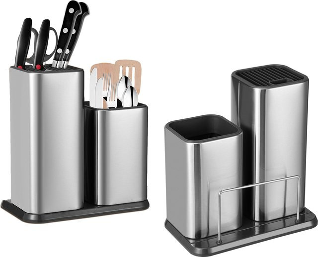 Willstar 2-in-1 Utensilien-Messerhalter und Besteck-Organizer aus Edelstahl in Silber, Rechteckig, B: 22,0 cm, H: 10,0 cm, T: 1,0 cm - Bild 1