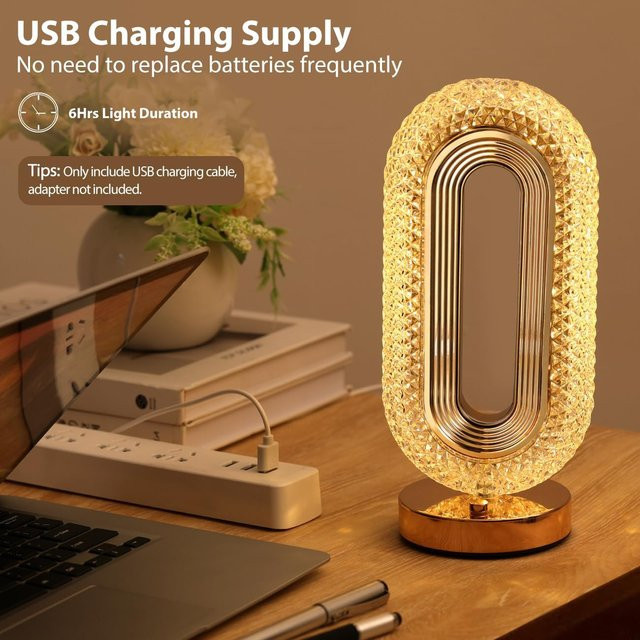 Moderne LED Tischlampe aus Metall und Kristall in Gold/Messing mit Touch-Schalter und USB-Ladung für Büro und Schlafzimmer - Bild 1