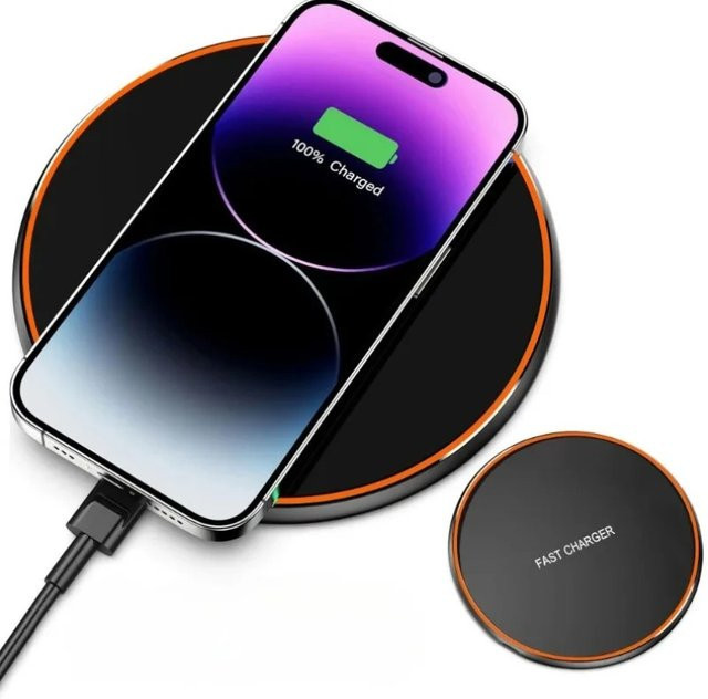 VIKEFON Kabelloses Induktions-Schnellladepad für iPhone und Samsung, Schwarz - Bild 1