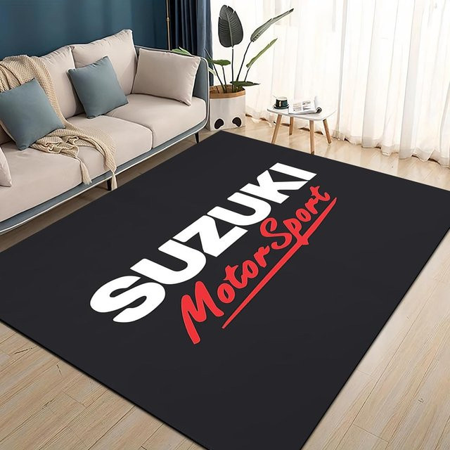 LOUSIDREAM 3D Rennwagen Teppich mit Suzuki Logo, rutschfeste Bodenmatte aus Polyester für Wohnzimmer, Schlafzimmer oder Kinderzimmer, Farbe: Schwarz, B/T: 120 x 160 cm - Bild 1