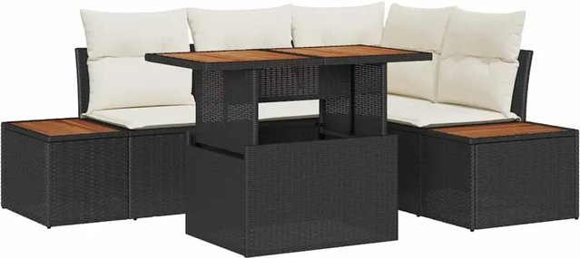 vidaXL Garten-Sofa-Set aus Poly-Rattan in Schwarz mit 5-teiliger L-Form, Polsterkissen und integriertem Stauraum - Bild 1