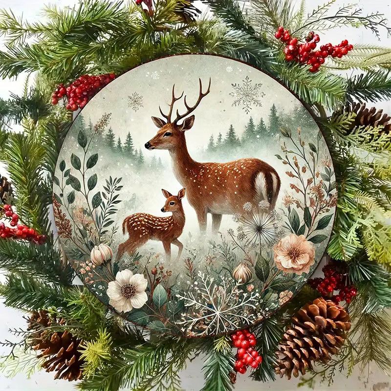 Potdemiel Vintage Wandkunst aus Eisen mit Waldhirsch-Mutter Design, runde Metallplakette für Garten und Küche, Durchmesser: 20,3 cm - Bild 4