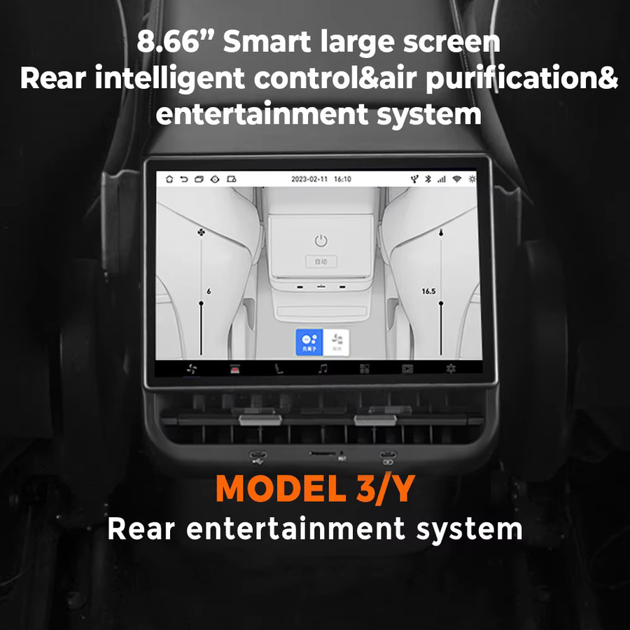 MEKEDE Android Auto Entertainment-Bildschirm für Tesla Model 3 und Model Y (2019-2023), 8,66 Zoll, 4G+64G, Schwarz, mit 4G LTE und WiFi sowie Rücksitzmonitor und Klimasteuerung - Bild 2