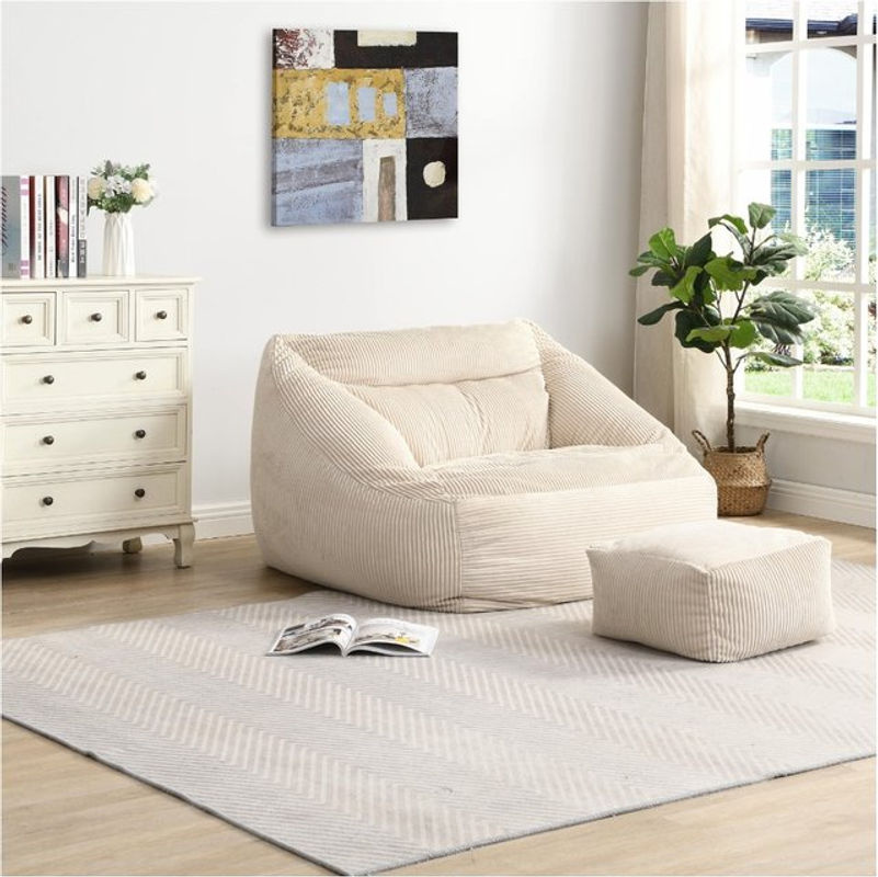 HOME DELUXE Sitzsack COZY mit Hocker aus Samt-Cord in Beige - Bild 3