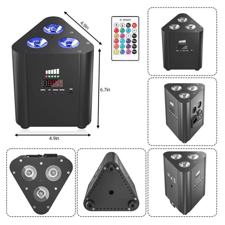 Yiflamefly 4er Set kabelloses 4-in-1 RGB Par-Licht mit Tasche, DMX512 Steuerung, Blitzlicht-Effekt und Akku, Schwarz - Bild 5