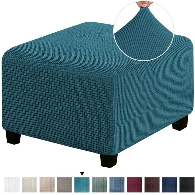 Bestbags Jacquard Stretch Ottomanenbezug für quadratische Fußstützen und Aufbewahrungshocker, Farbe: Petrol - Bild 1