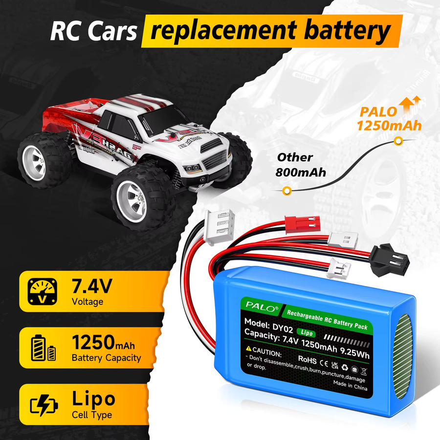 PALO Lithium-Polymer-Akku 7,4 V mit 1250 mAh und XH2.54-3P-Ladegerät für RC-Autos - Bild 4