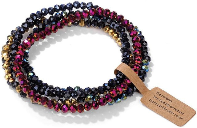 Armband Set, Glasperlen, 4mm, Damen, Bunt, Kristall - Bild 1