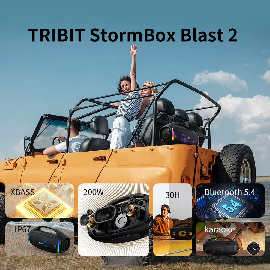 Tribit StormBox Blast 2 Bluetooth-Lautsprecher in Schwarz mit 200W Leistung, Subwoofer, IP67 Wasserdichtigkeit und 30 Stunden Spielzeit - Bild 2