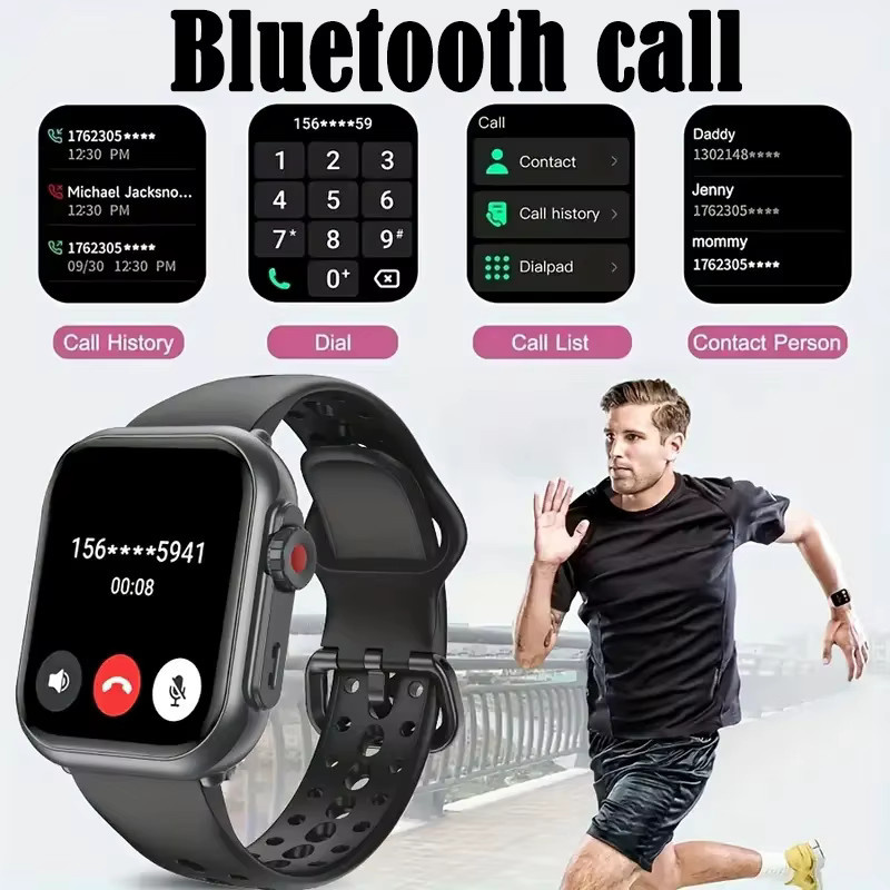 BOXUXING Smartwatch mit 1,85 Zoll HD AMOLED Display, Bluetooth Anruffunktion, IP68 Wasserdicht, 1000mAh Akku, Schwarz - Bild 2