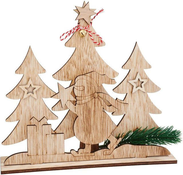 VBS Holz-Steckmotiv Schneeman im Tannenwald in Beige für Weihnachten und Winter - Bild 1