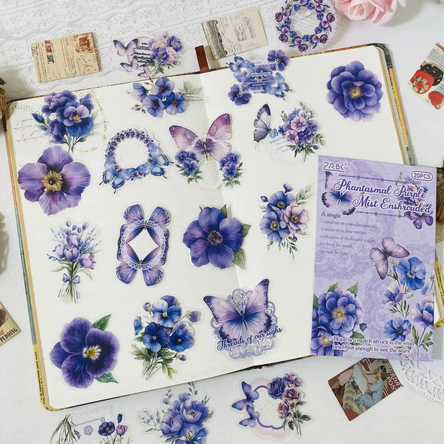 20-teiliges florales PET-Aufkleber-Set mit Blumenmotiven für Scrapbooking, Journaling und DIY-Bastelprojekte - Bild 2
