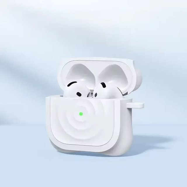 Candy Color Ripple Silikonhülle für Apple AirPods (kompatibel mit AirPods 1, 2, 3, 4 und Pro 2) in Weiß mit Metall-Schlüsselanhänger - Bild 1