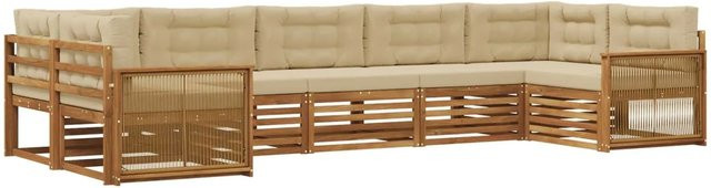 vidaXL Outdoor-Sofagarnitur L-Form aus Akazienholz in Natur und Beige mit 7 Kissen und Armlehnen - Bild 1