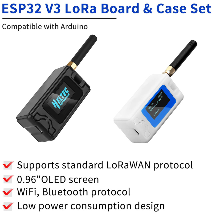 Heltec V3 LoRa 32 ESP32-S3 SX1262 Meshtastic Meshcore Node mit Gehäuse, OLED-Display, WiFi und BLE, Schwarz - Bild 3