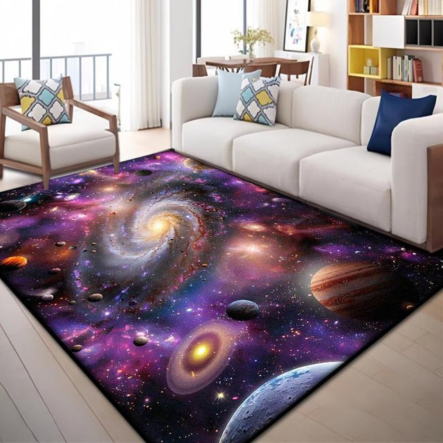 Karpetti Teppich Sonnensystem Sternenhimmel, bunter Cartoon Bodenmatte für Kinderzimmer und Wohnzimmer, rutschfest und waschbar, B: 120 cm, T: 80 cm - Bild 1