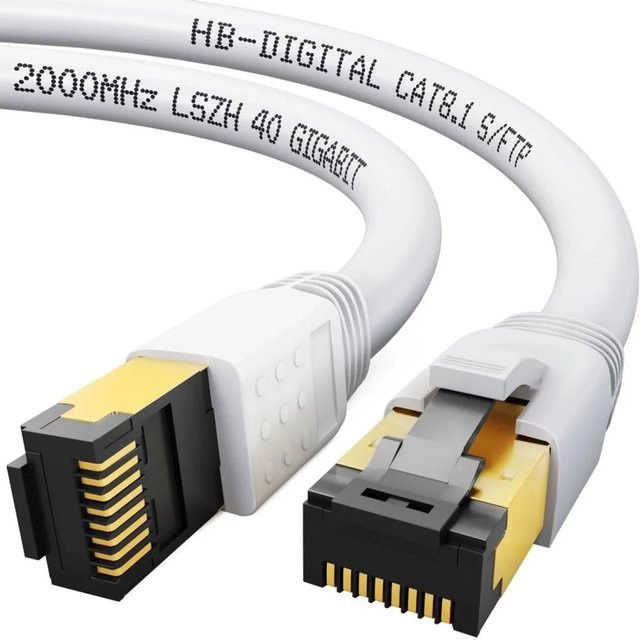 hb-digital Patchkabel CAT 8.1 LAN Kabel RJ45 S/FTP PimF LSZH Weiß, Länge: 0,5 m - Bild 1