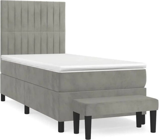 vidaXL Boxspringbett mit Matratze Hellgrau Samt B/T/H: 90 x 200 x 30 cm - Bild 1