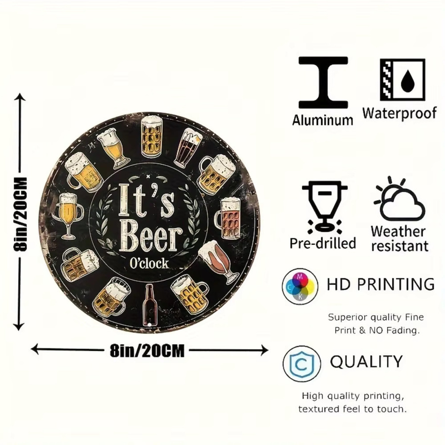 Rundes Aluminiumschild Potdemiel It's Beer Time im Vintage-Design Durchmesser: 20,32 cm - Bild 2