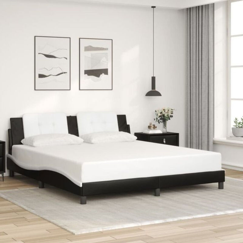 VIDAXL Polsterbett Zadar in Schwarz und Weiß aus Kunstleder mit Metallgestell, B/T: 180 x 200 cm - Bild 1