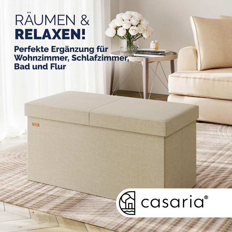Casaria Sitzbank mit Klappdeckel in Beige, B/T/H: 76 x 38 x 38 cm - Bild 2
